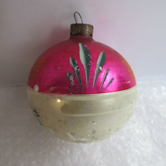 3 Hand Painted Blown Glass Christmas Ornaments Poland Pink Silver Vintage - Picture 2 of 16